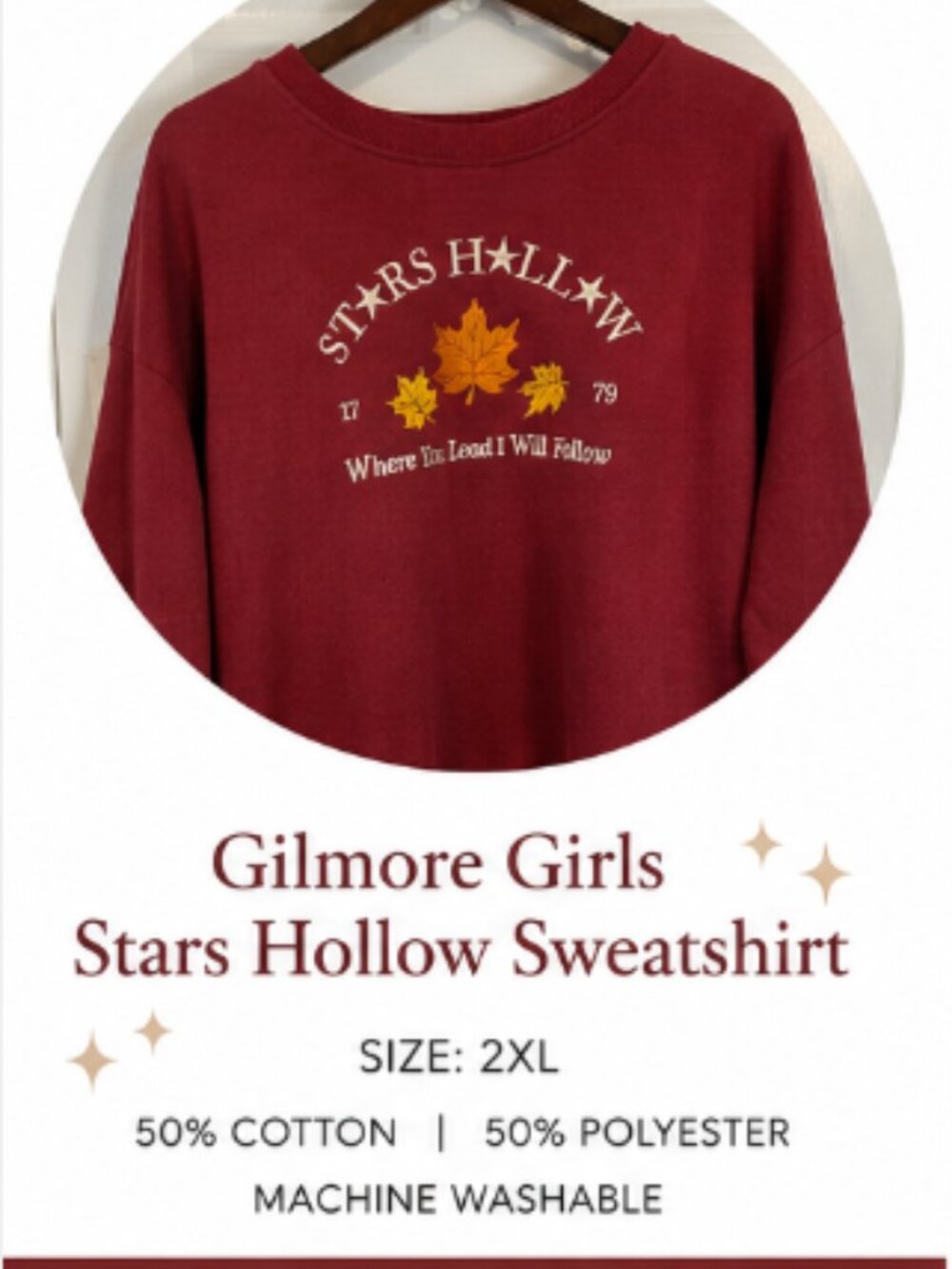 Stars Hollow Gilmore Girls Sweatshirt Maroon 2XL NWOT
